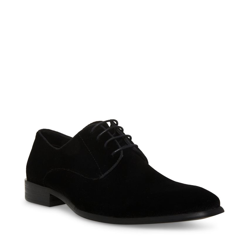 Black Steve Madden Beaux-v Velvet Men's Derby Shoes | PH 6593G16A